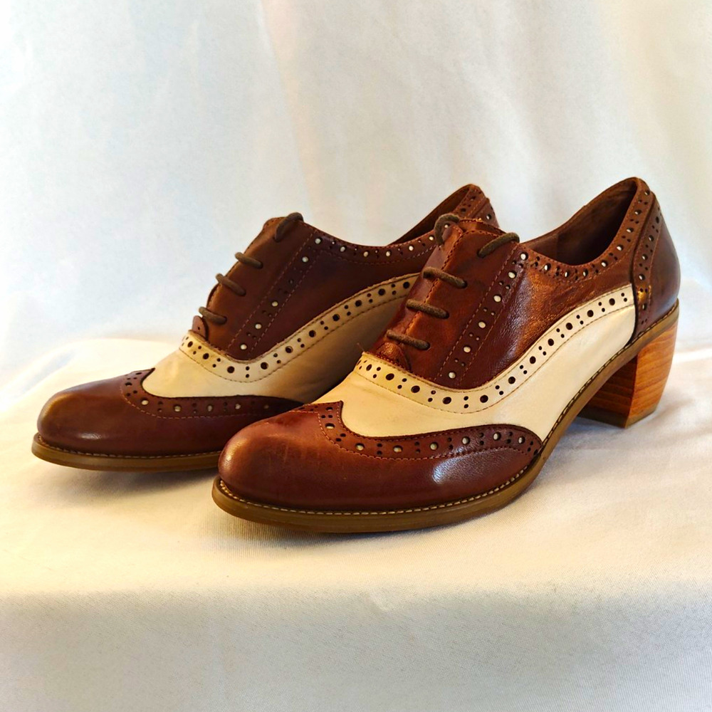 Miz Mooz Women’s Leather Colorblock Brogue Oxford Ankle Boots Lace Up 8.5